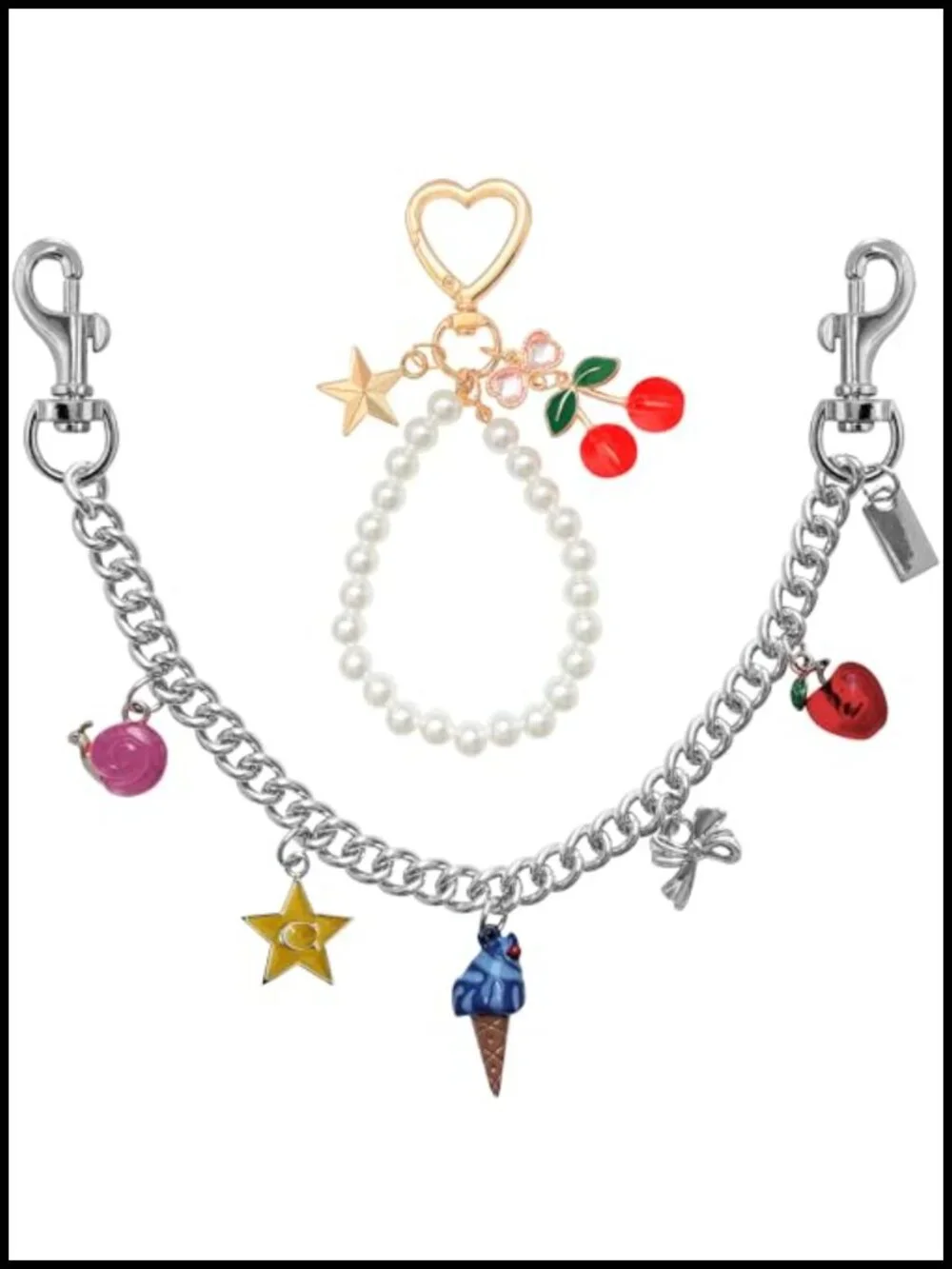 2Pc Purse Charms Bag Extender Chain Gold Whimsical Charm Set